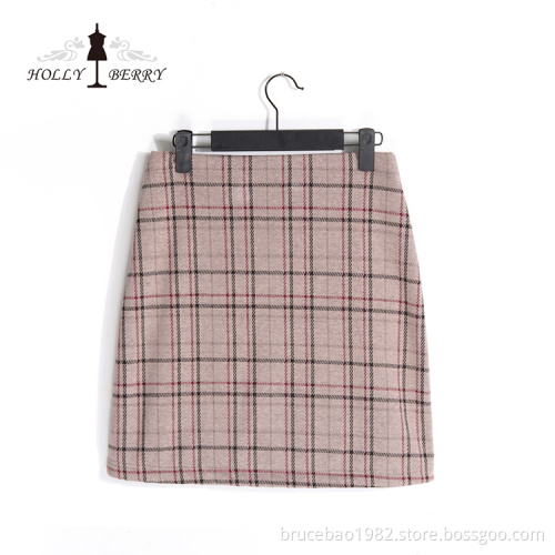 Different Models Brown Plaid Womens Skirts with Button